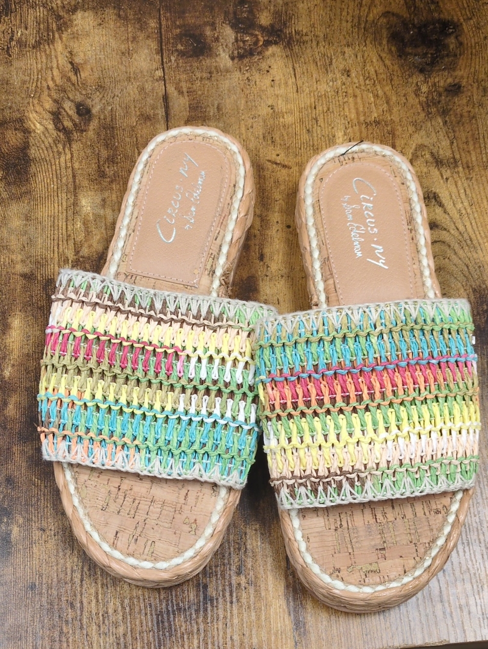 Circus by Sam Edelman Rainbow Woven Cork Slide Mules/9
